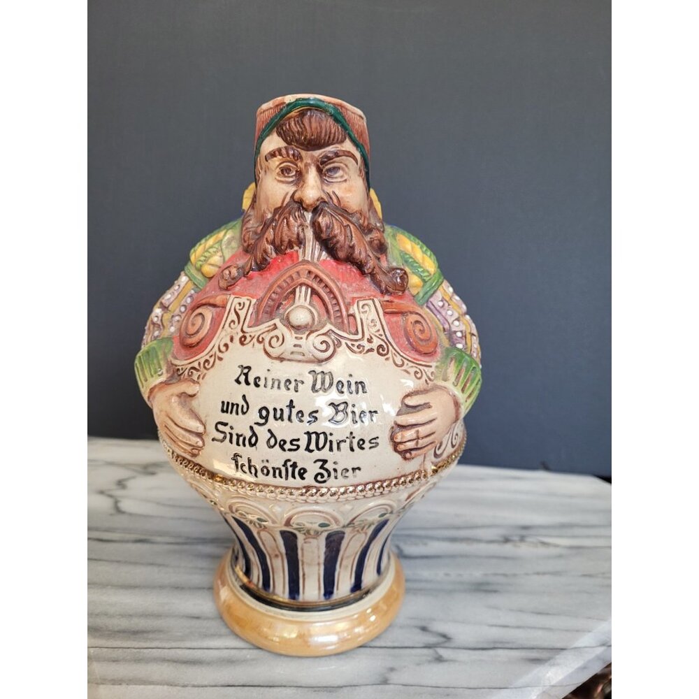 GERZ W. Germany German Beer Pitcher Stein Figurine w/ Proverb Vintage Large‎